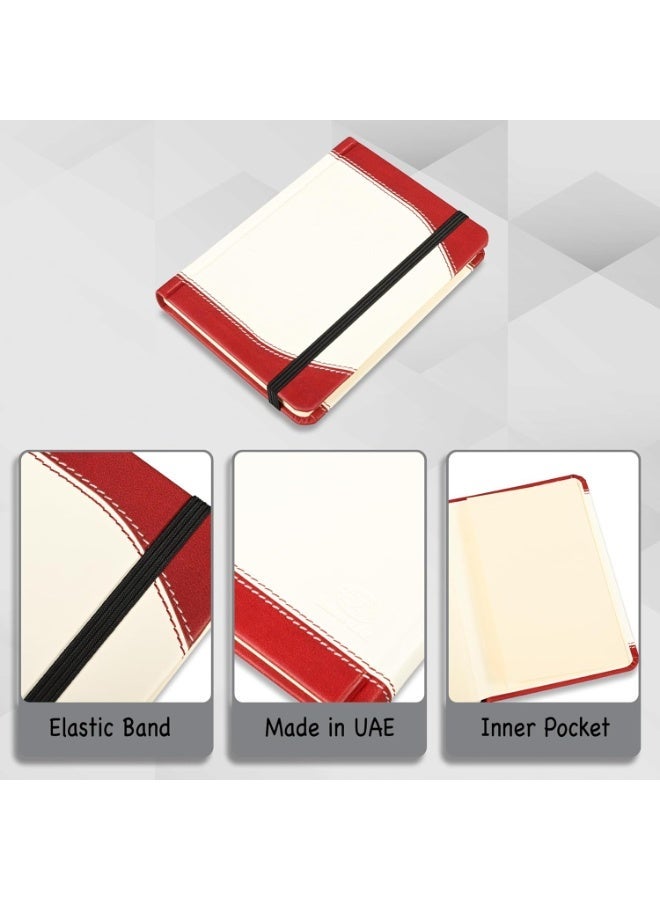 FIS® Hard Cover Notebook,Italian PU Materials,A6 Size,240 Pages,Plain No Ruling,Round Corners with Elastic Band Closure,70gsm Italian Ivory Paper,1 Piece,Red with White Color-FSNBA6PL1502 - Image 3